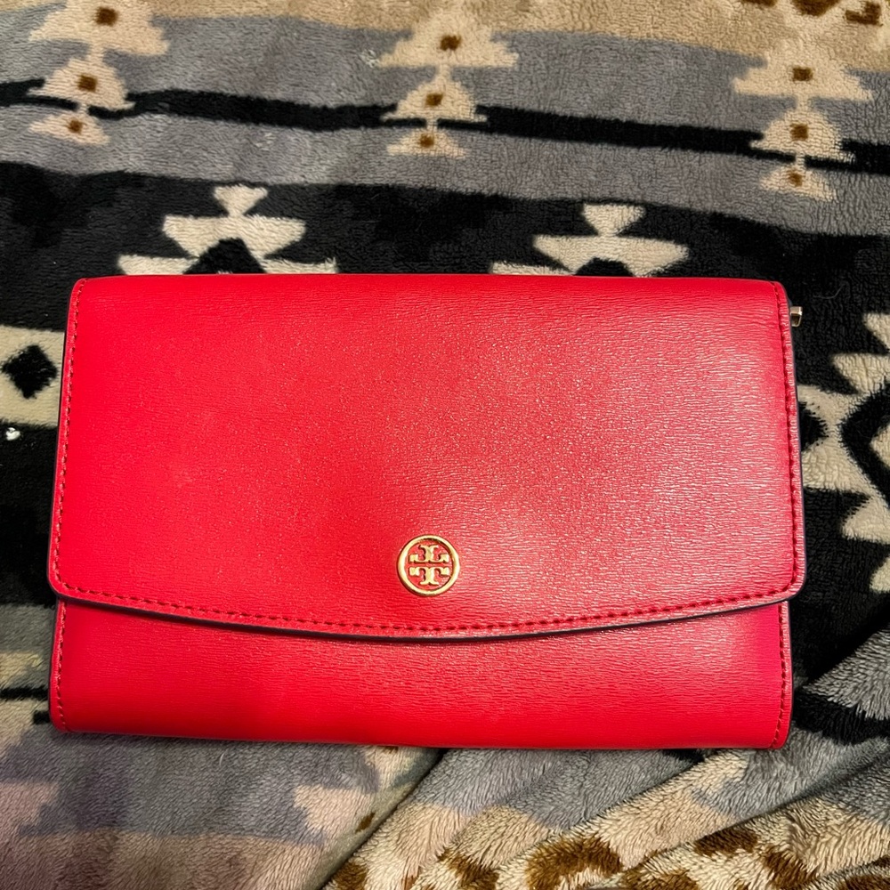 Tory Burch NWT Red and Navy Leather Wallet in Chain  Crossbody Bag - Picture 4 of 15
